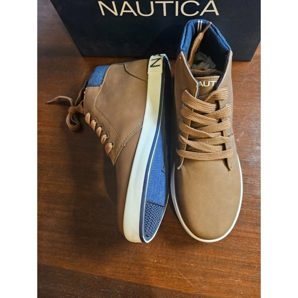 Nautica PALAR Boys Brown Tan Navy Comfort Dress/Casual Boot Sneaker Shoes Size 4